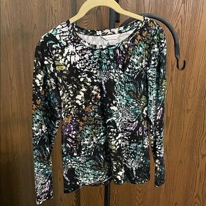 Christopher & Banks Black Multicolor Abstract Long-Sleeve Tee